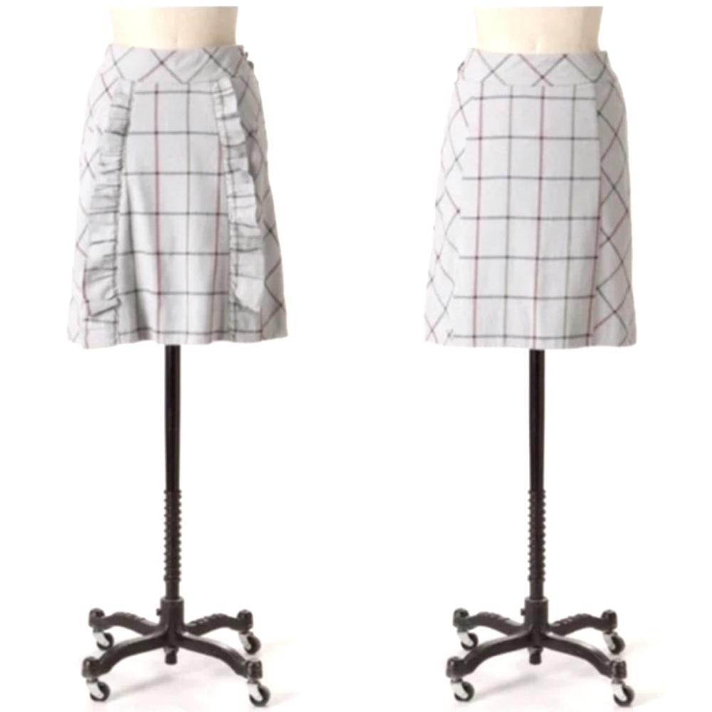 Edme & Esyllte Anthropologie Ruffle Mini Skirt. Plaid | Neutral. Women’s Sz-0